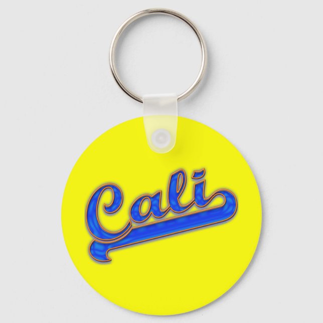 Porte-clés Logo de Cali Vague bleue sur Porte - clé jaune (Recto)