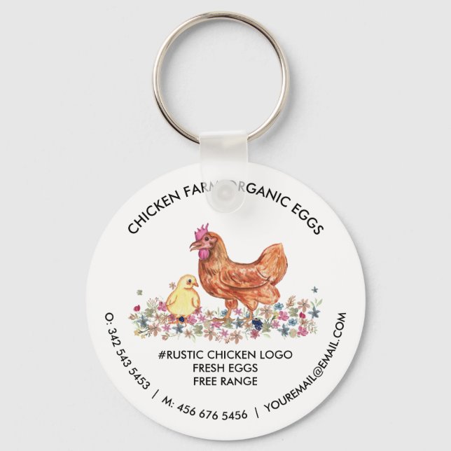 Porte-clés Logo de la ferme de poulets à l'aquarelle | Œufs f (Recto)