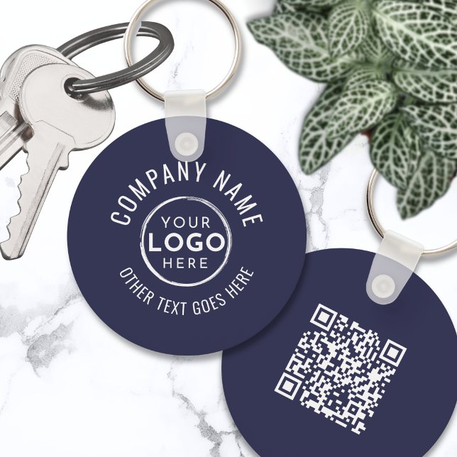Porte-clés Logo de la société de code QR bleu marine (Navy Blue QR Code Company Logo Keychain)