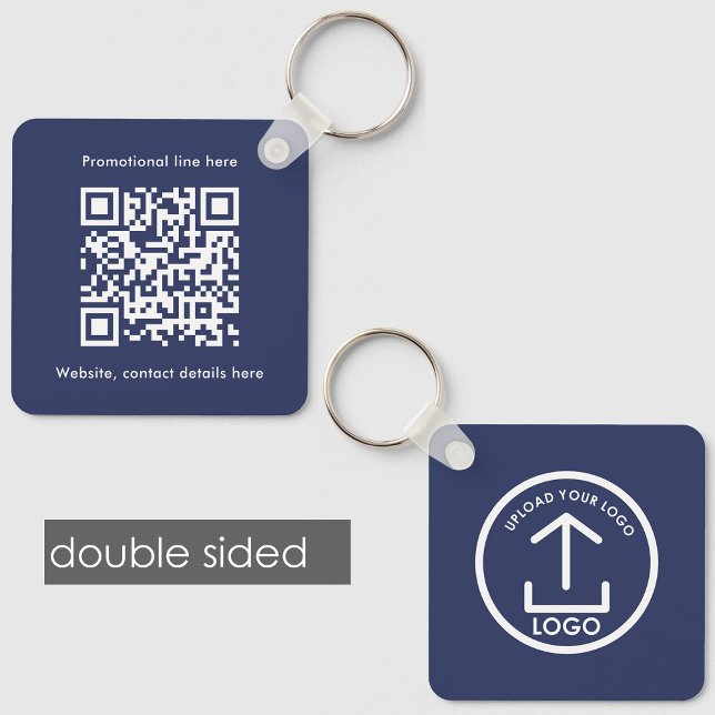 Porte-clés Logo d'entreprise à double face Texte QR Code bleu (Double Sided Business Logo Text QR Code Blue Keychain)