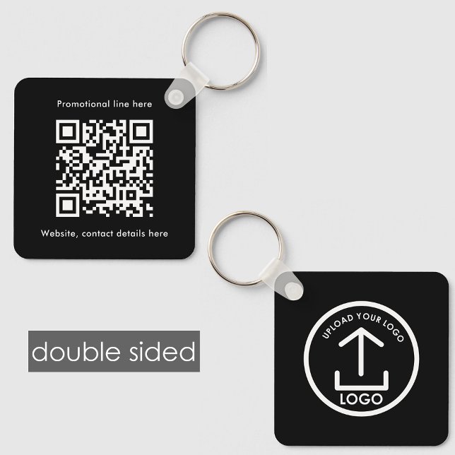 Porte-clés Logo d'entreprise à double face Texte QR Code noir (Double Sided Business Logo Text QR Code Black Keychain)