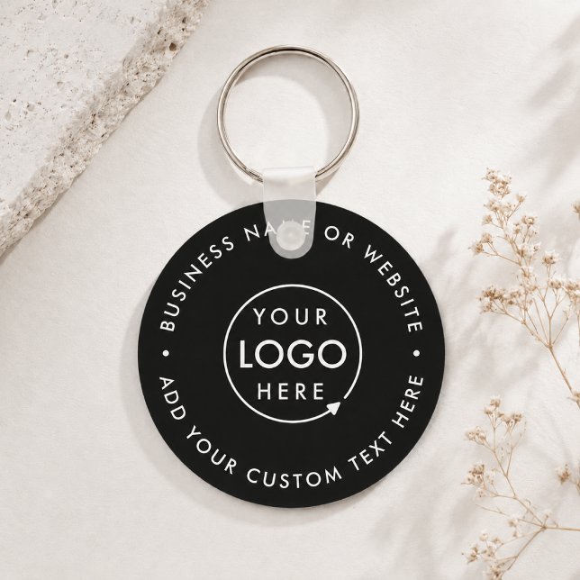 Porte-clés Logo d'entreprise | Moderne Noir Élégant Professio (Sleek company branded keychains for small business office keys, gifting & promotional swag.)