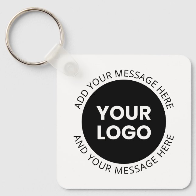 Porte-clés Logo d'entreprise & Texte modifiable  Blanc & Noir (Recto)