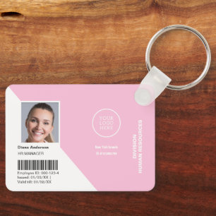 Porte-clés Logo Entreprise Pink Employé ID photo Employé