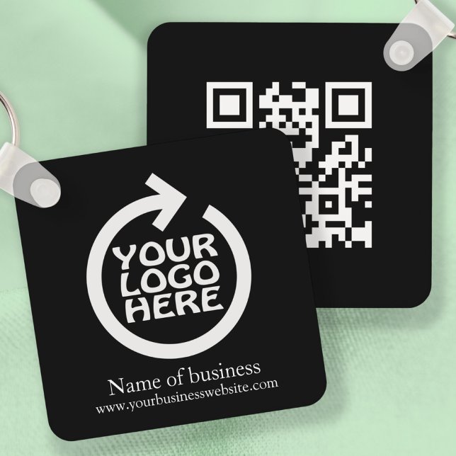 Porte-clés Logo et code QR Entreprise personnalisée (Logo and QR Code Personalized Business Keychain by Ricaso. Easy edit template. Add your own logo)
