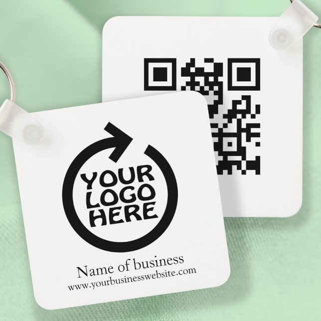Porte-clés Logo et code QR Entreprise personnalisée (Logo and QR Code Personalized Business Keychain by Ricaso. Change details to suit your requirements)