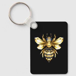 Porte-clés Logo Faux Gold Foil Bee Polygonal sur Noir