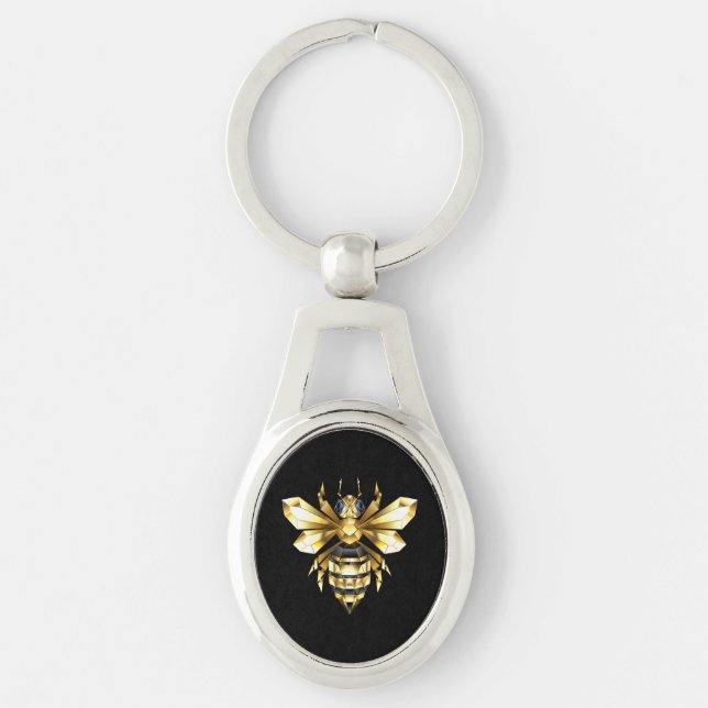Porte-clés Logo Faux Gold Foil Bee Polygonal sur Noir (Devant)