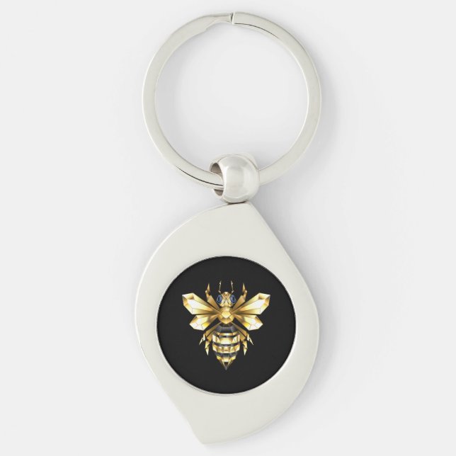 Porte-clés Logo Faux Gold Foil Bee Polygonal sur Noir (Devant)