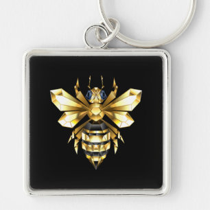 Porte-clés Logo Faux Gold Foil Bee Polygonal sur Noir