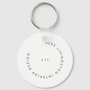 Porte-clés Logo monogramme cercle noir et blanc minimaliste