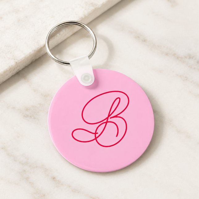 Porte-clés Logo Monogramme Initial Élégant Rose (Créateur téléchargé)