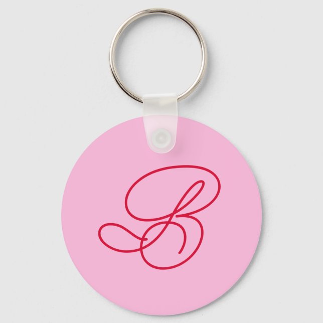 Porte-clés Logo Monogramme Initial Élégant Rose (Recto)