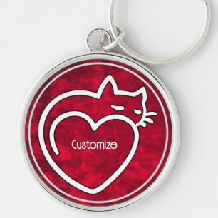 Porte-clés Logo Personnalisé Chat Love Rouge Blanc