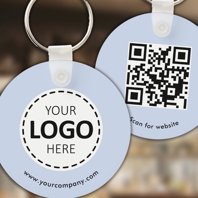 Porte-clés Logo personnalisé, code QR et texte, Bleu bébé (Créateur téléchargé)