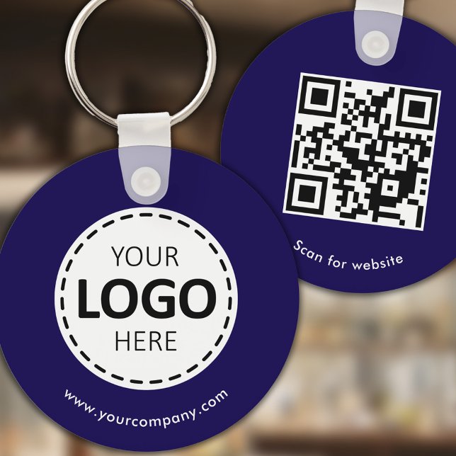 Porte-clés Logo personnalisé, code QR et texte, bleu foncé (Créateur téléchargé)