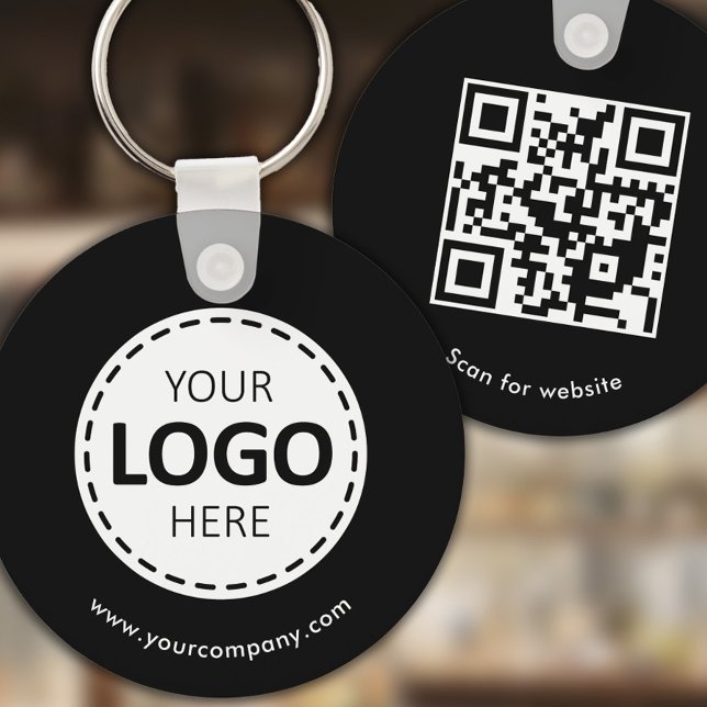 Porte-clés Logo personnalisé, code QR et texte, noir (Créateur téléchargé)
