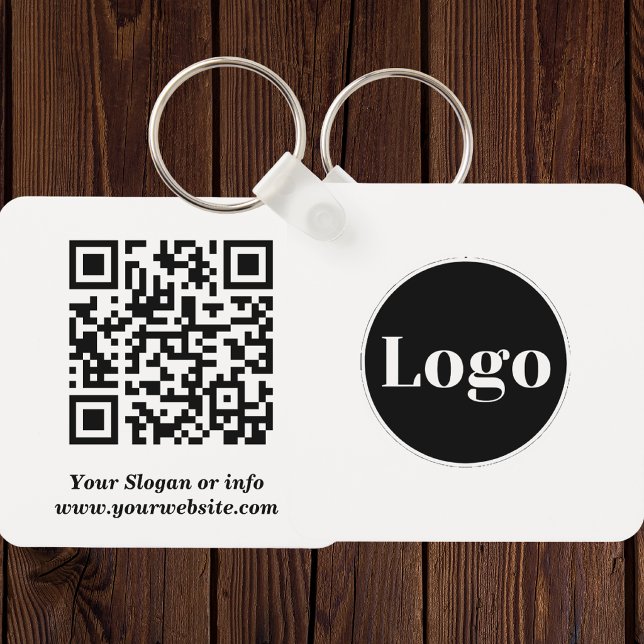Porte-clés Logo personnalisé| Code QR et texte recto-verso  (Créateur téléchargé)