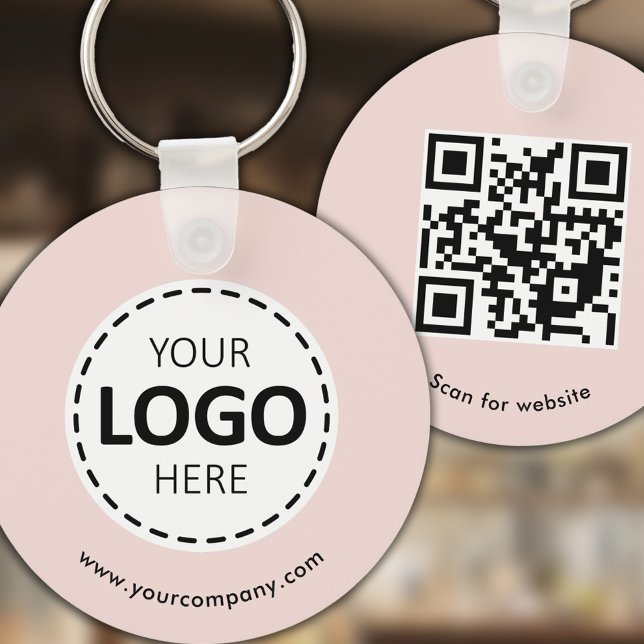 Porte-clés Logo personnalisé, code QR et texte, rose vierge (Créateur téléchargé)