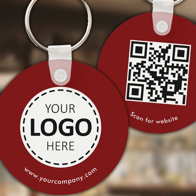 Porte-clés Logo personnalisé, code QR et texte, rouge (Créateur téléchargé)
