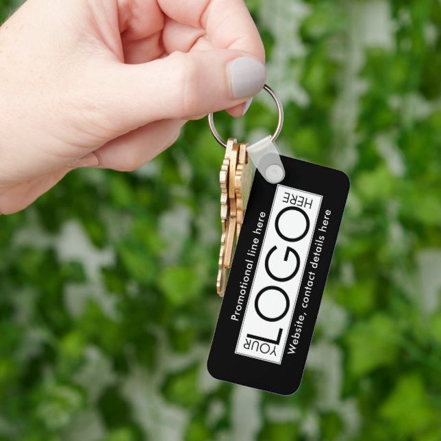 Porte-clés Logo professionnel - Texte Promo Cadeaux Noir (main)