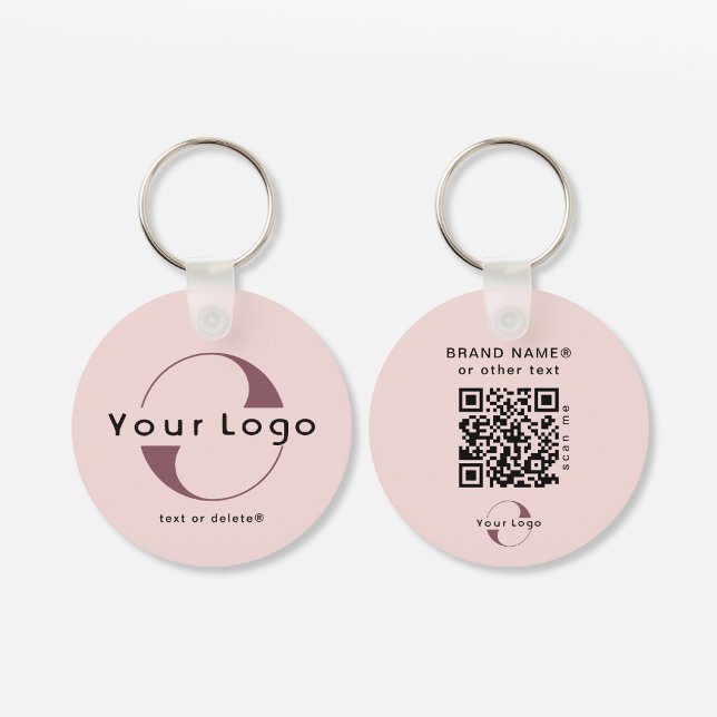 Porte-clés Logo recto verso et code QR Blush Pink Entreprise (Créateur téléchargé)