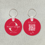 Porte-clés Logo recto verso et code QR sur Cherry red Busines<br><div class="desc">Porte - clés Logo personnalisés légers et imperméables avec un design simple et minimal. Ajoutez votre URL pour créer du code QR, un logo et du texte.</div>
