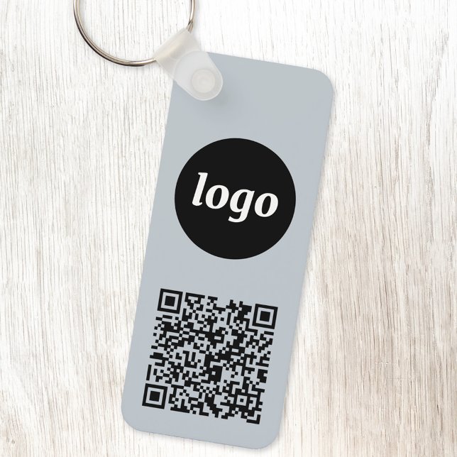 Porte-clés Logo simple Code QR Business Blue (Powder blue logo with QR code promotional business branding keyring)