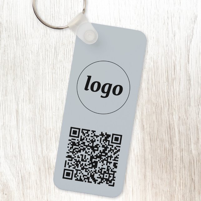 Porte-clés Logo simple Code QR Business Blue (Powder blue logo with QR code promotional business branding keyring)