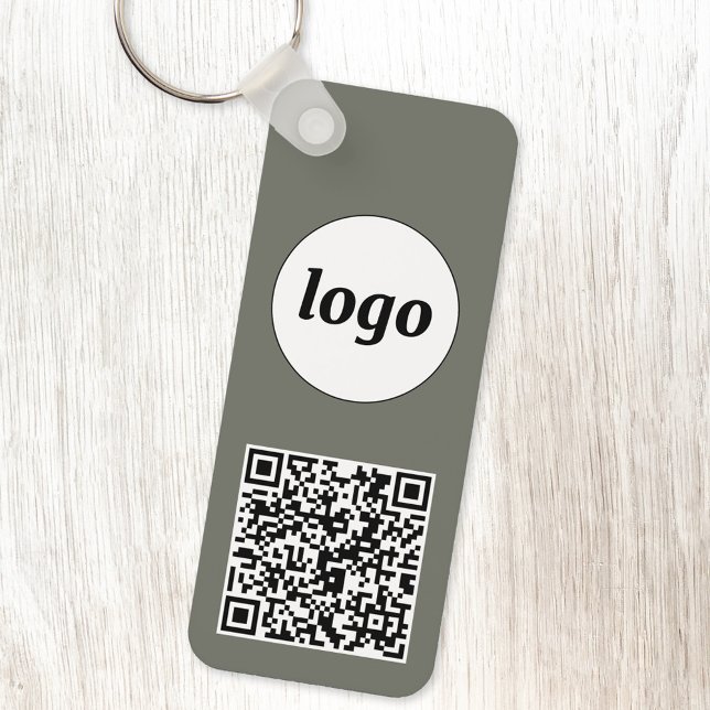 Porte-clés Logo simple Code QR Business Sage Green (Logo with QR code business promotional keychain keyring)