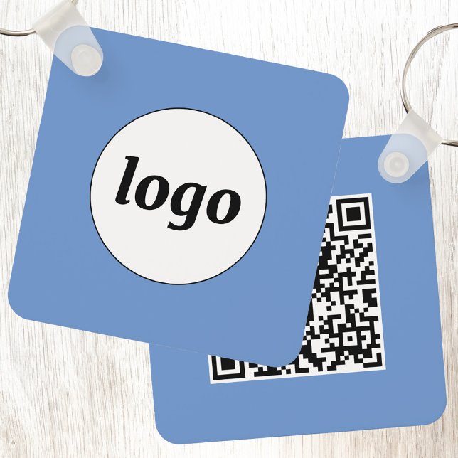 Porte-clés Logo simple QR Code Bleu Entreprise (Simple logo with QR code promotional business branding key chain)