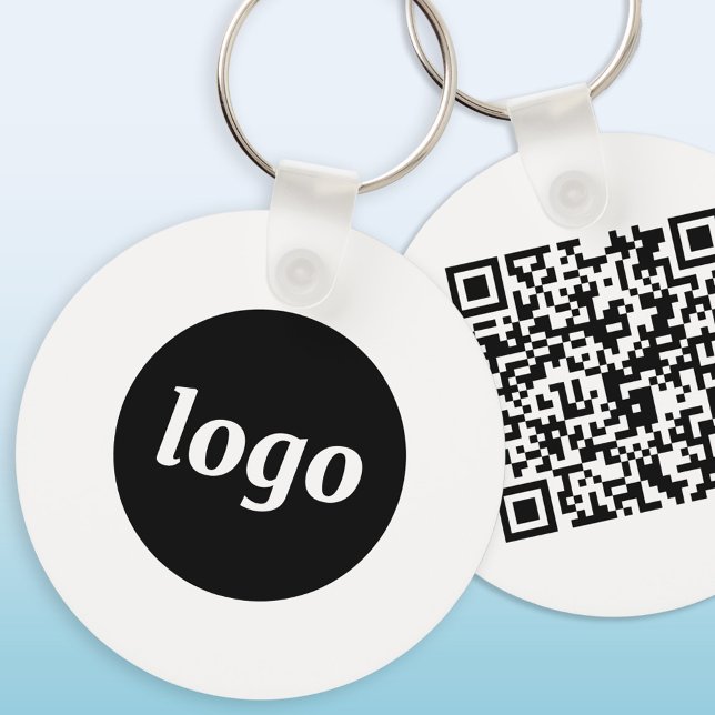 Porte-clés Logo simple QR Code Entreprise Promotionnel (Logo and QR code business promotional keychain keyring)