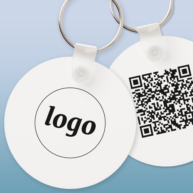 Porte-clés Logo simple QR Code Entreprise Promotionnel (Simple logo with QR code business branding promotional keychain)