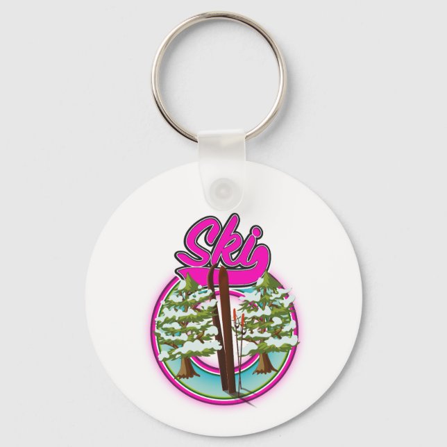 Porte-clés logo ski vintage rose (Recto)