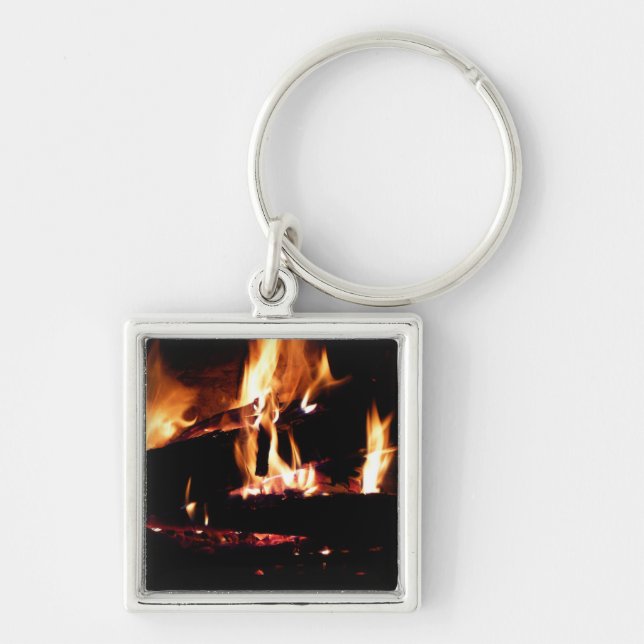 Porte-clés Logs dans la cheminée Photographie de feu chaud (Devant)