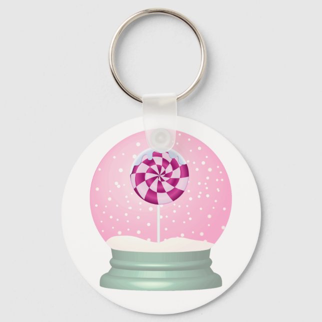 Porte-clés Lollipop enneigée globe mignon fille rose hiver (Recto)