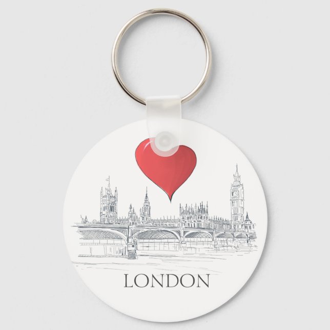 Porte-clés London Bridge Big Ben Skyline avec Red Heart (Recto)