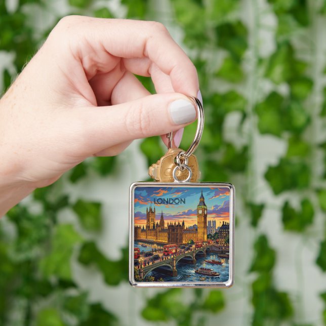 Porte-clés Londres Angleterre Voyage Art Vintage (main)