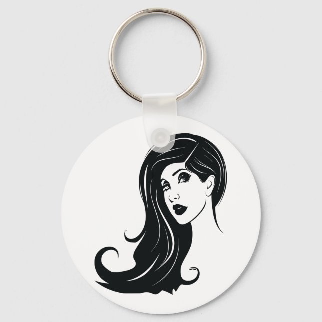 Porte-clés Longs Cheveux Belle Femme Mode Art (Recto)