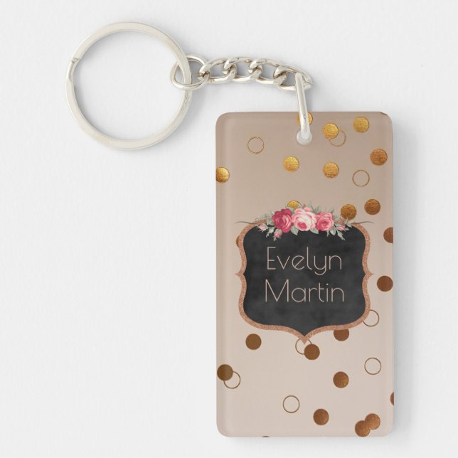 Porte-clés L'or rose décoré d'un monogramme pointille le (Devant)