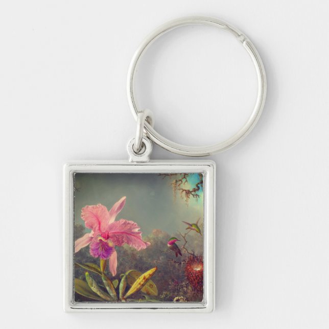 Porte-clés L'orchidée de Cattleya et trois colibris Heade (Devant)