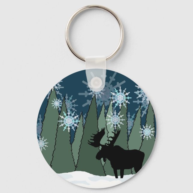 Porte-clés L'orignal dans la forêt de neige (Recto)
