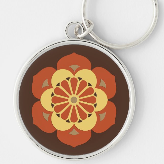 Porte-clés Lotus Flower Mandala, Brown, rouille et jaune (Devant)