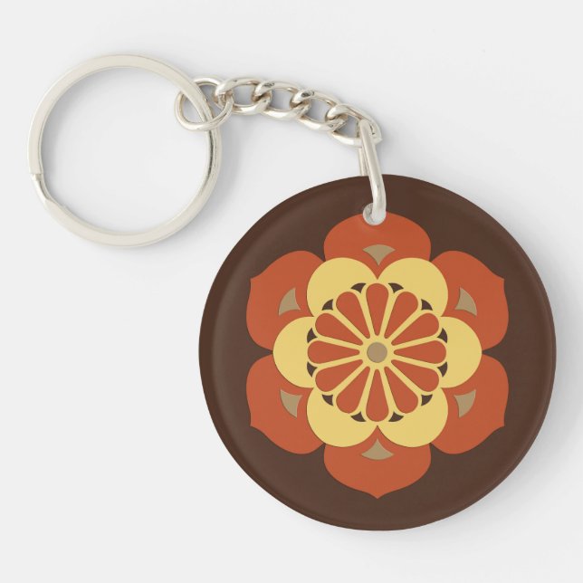 Porte-clés Lotus Flower Mandala, Brown, rouille et jaune (Devant)