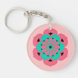 Porte-clés Lotus Flower Mandala, Coral rose et Turquoise