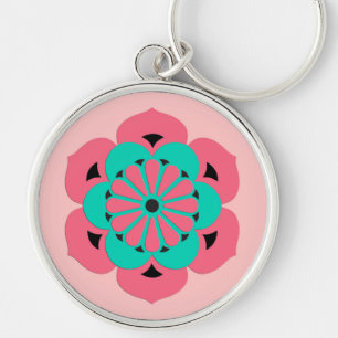 Porte-clés Lotus Flower Mandala, Coral rose et Turquoise