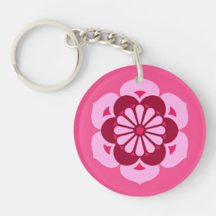 Porte-clés Lotus Flower Mandala, Fuchsia Pink et Bourgogne