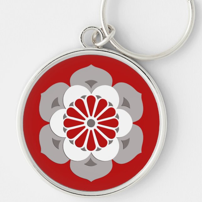 Porte-clés Lotus Flower Mandala, rouge foncé, gris et blanc (Devant)