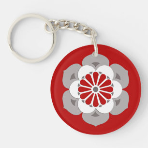 Porte-clés Lotus Flower Mandala, rouge foncé, gris et blanc