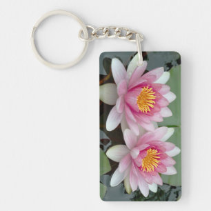 Porte-clés Lotus impression recto verso rose et bl